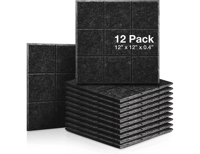 iDEER LIFE Acoustic Foam 12Pcs Sound Absorbing Panels Wall Tiles (Large Square Shape (Black)