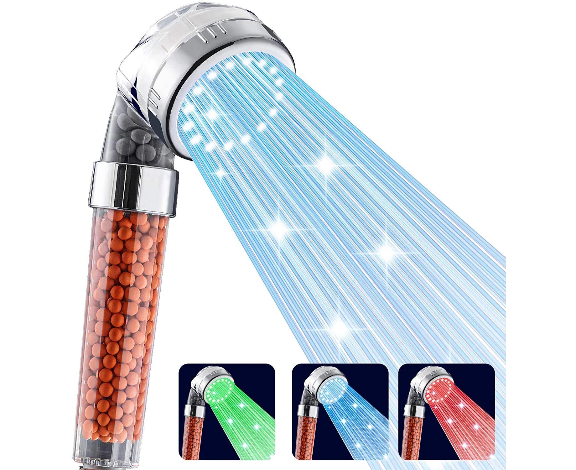 Led Shower Head, High Pressure Handheld Shower Head with 7 Color Changing Lights Water Saving Filter Showerhead for Dry Skin and Hair-3 Color