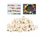 200Pcs 10Mm Diy Jewelry Beads Letter Printed White Cube Wooden Craft Beads