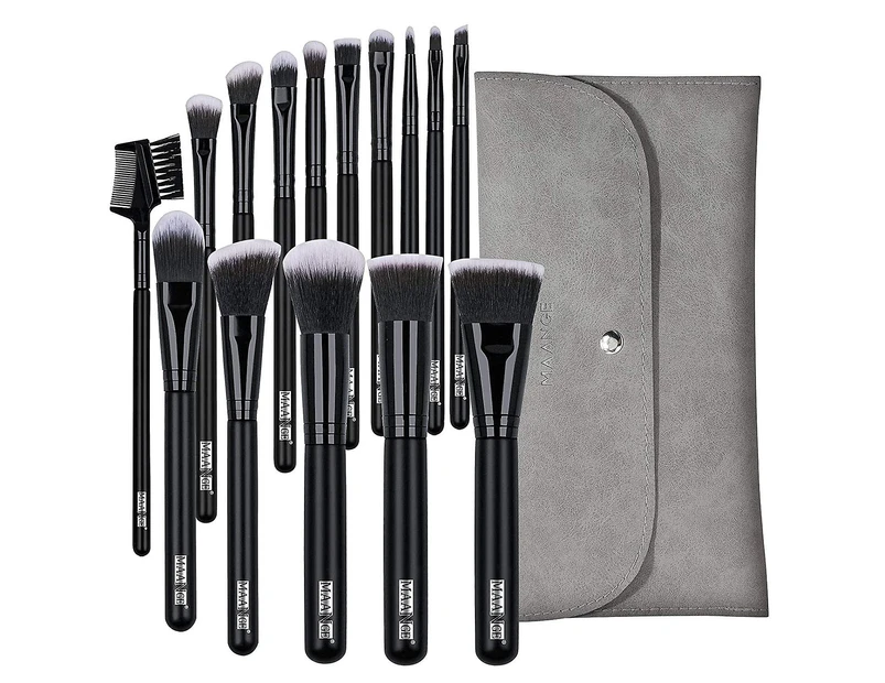 Makeup Brushes 15 Pcs Makeup Brush Set Premium Synthetic Foundation Powder Concealers Eye Shadows Blush Black Brush Set With Gray Bag