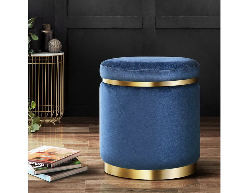 Artiss Foot Stool Round Velvet Ottoman Foot Rest Pouf Padded Seat Footstool Navy