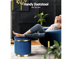 Artiss Foot Stool Round Velvet Ottoman Foot Rest Pouf Padded Seat Footstool Navy