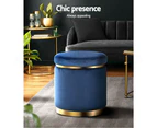 Artiss Foot Stool Round Velvet Ottoman Foot Rest Pouf Padded Seat Footstool Navy