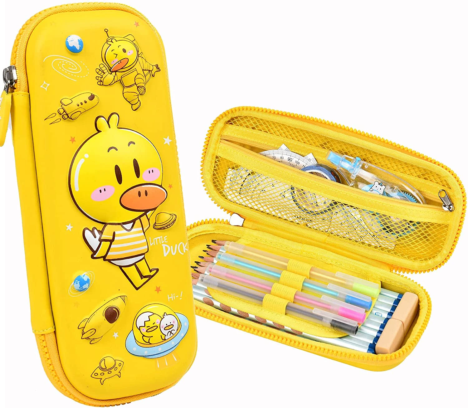 Pencil Case for Kids, Durable Pen Pouch with Large Capacity, Personalized Portable Stationery Box for School Secure Zipper Closure (Spaceman),Duck