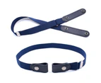 Elastic Belt Buckle-Free Adjustable Faux Leather Men Women Hassle Strap Band Fashion Accessory Navy Blue