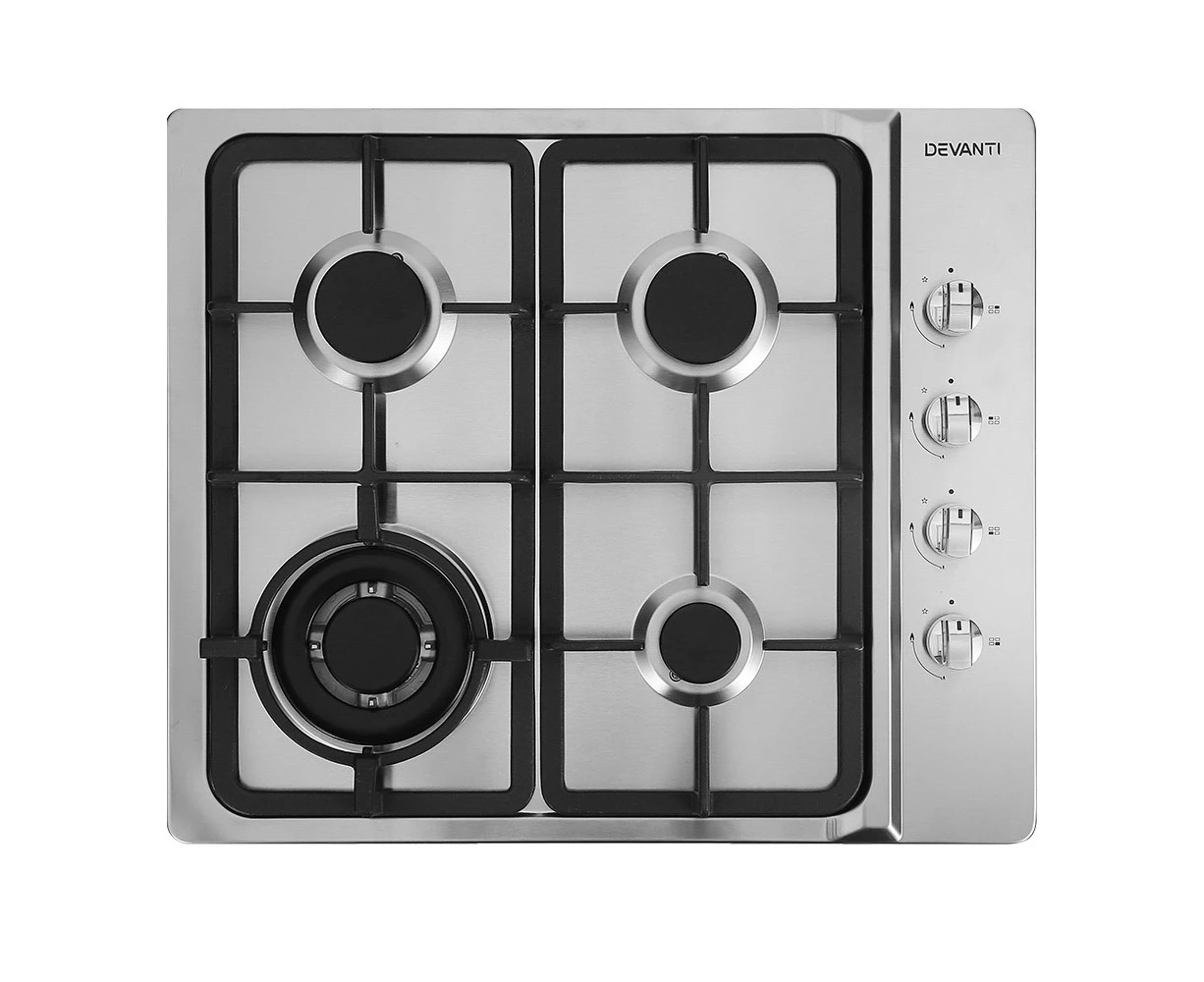 Gas Cooktop 60cm Kitchen Stove 4 Burner Cook Top NG LPG Stainless Steel Silver