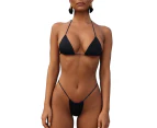 Thong Bikini Clear Straps Cheeky Brazilian Micro Thongs Bikinis Swimsuit for Women Sexy No Tan Line Bathing Suit - Black