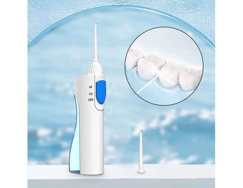 1 Set Water Flosser Food Grade IPX5 Waterproof Plastic Water Flosser Dental Oral Irrigator with 2 Replaceable Jet Tips Bathroom-Blue