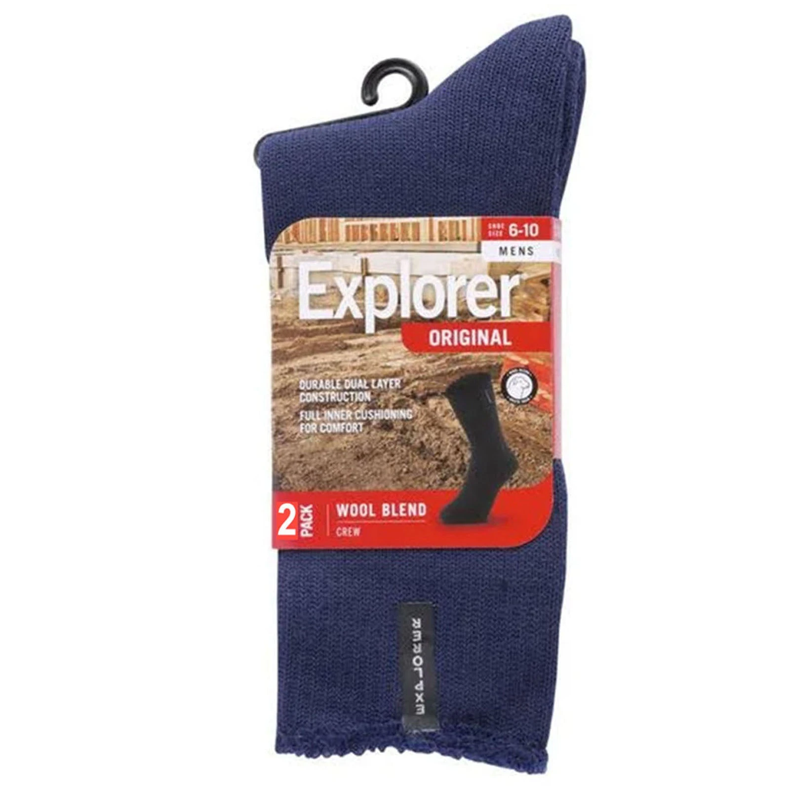 2 Pair Holeproof Explorer Original Mens Crew Thick Work Wool Socks Navy