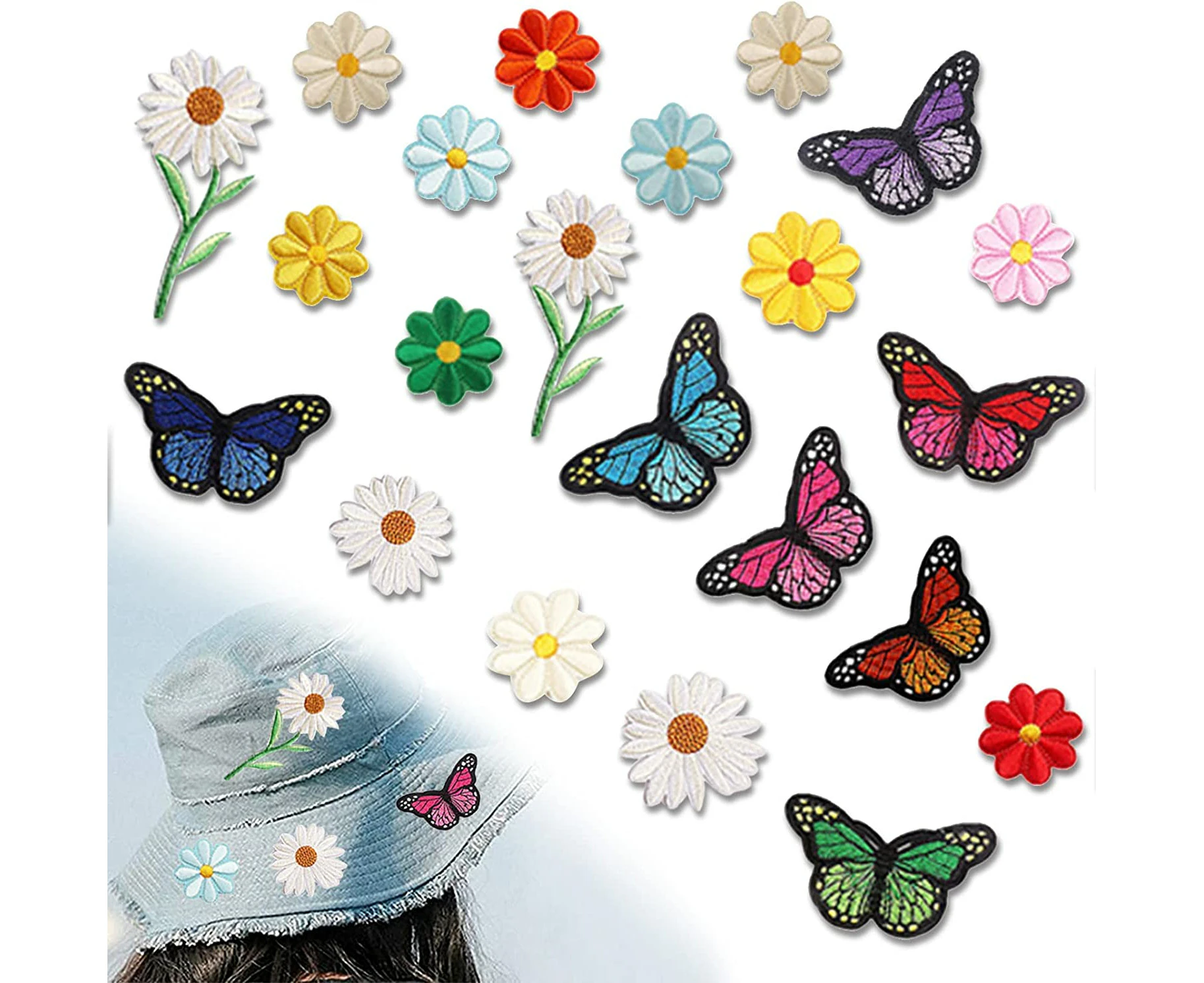 Pack Of 22 Iron-On Patches For Flowers, Children'S Flowers, Butterfly, Embroidered Patches, Flowers Appliqué For Diy Clothing, Jeans, Adults And Children