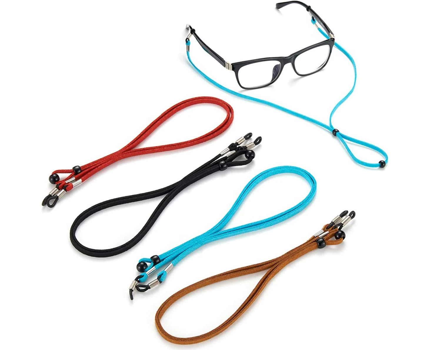 4 PCS Premium Eyeglass Straps - Sunglasses String Holder Strap - Leather Glasses Lanyard Chain for Men Women Kids - Adjustable Eyewear Retainer Cord