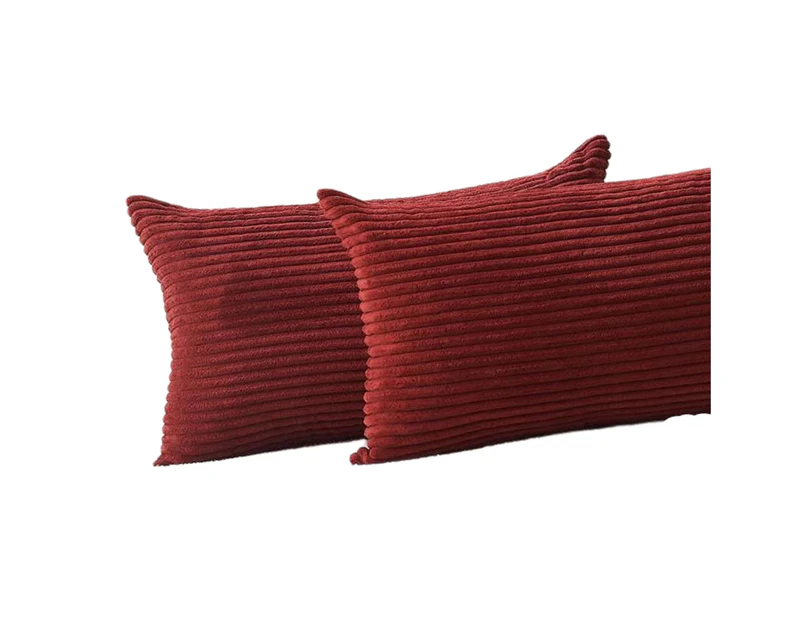 Lumbar Pillow Cover 2 Pack Decorative Striped Corduroy Rectangle Cushion Covers Oblong Pillow Covers for Couch 12 x 20-Inch-Burgundy