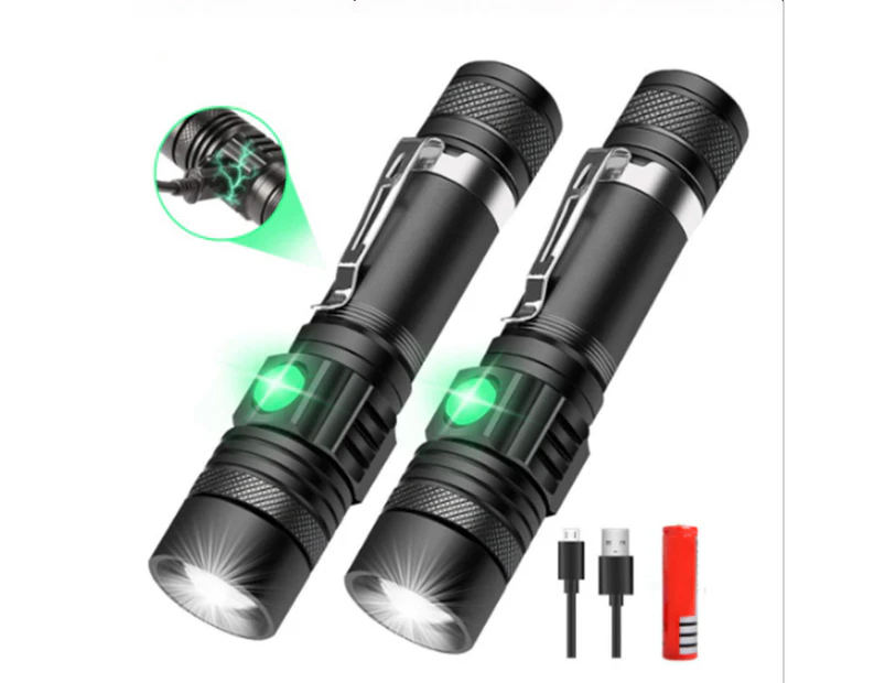 Led Tactical Flashlight, Super Bright Rechargeable Led Flashlight (Battery Included), Pocket-Sized Led Torch With Clip, Ipx6 Waterproof, Zoomable, 4Modes F