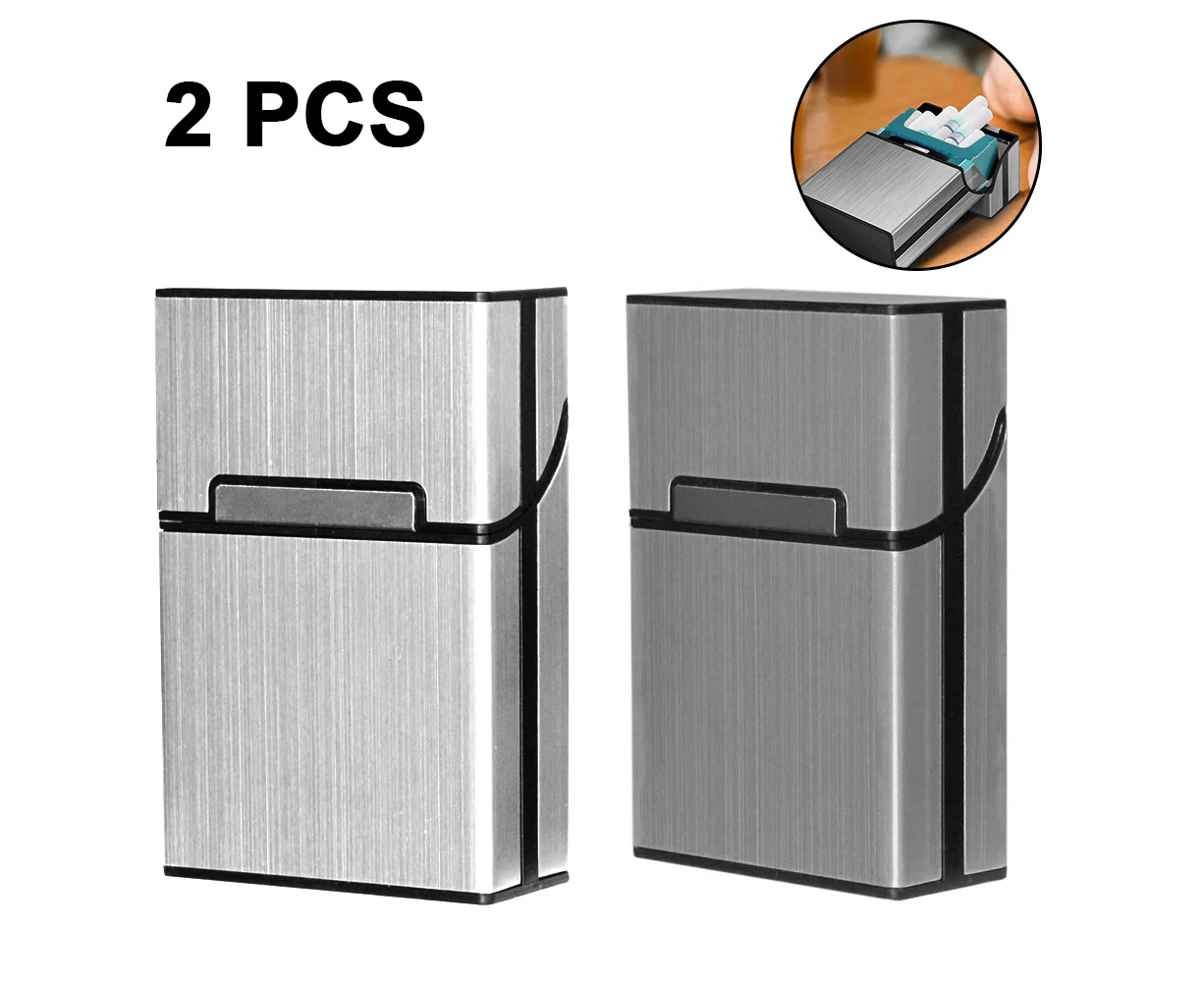 Brushed Aluminum Cigarette Case, Hard Box And Holder With Solid Magnetic Flip Top Closure Cigarette Case