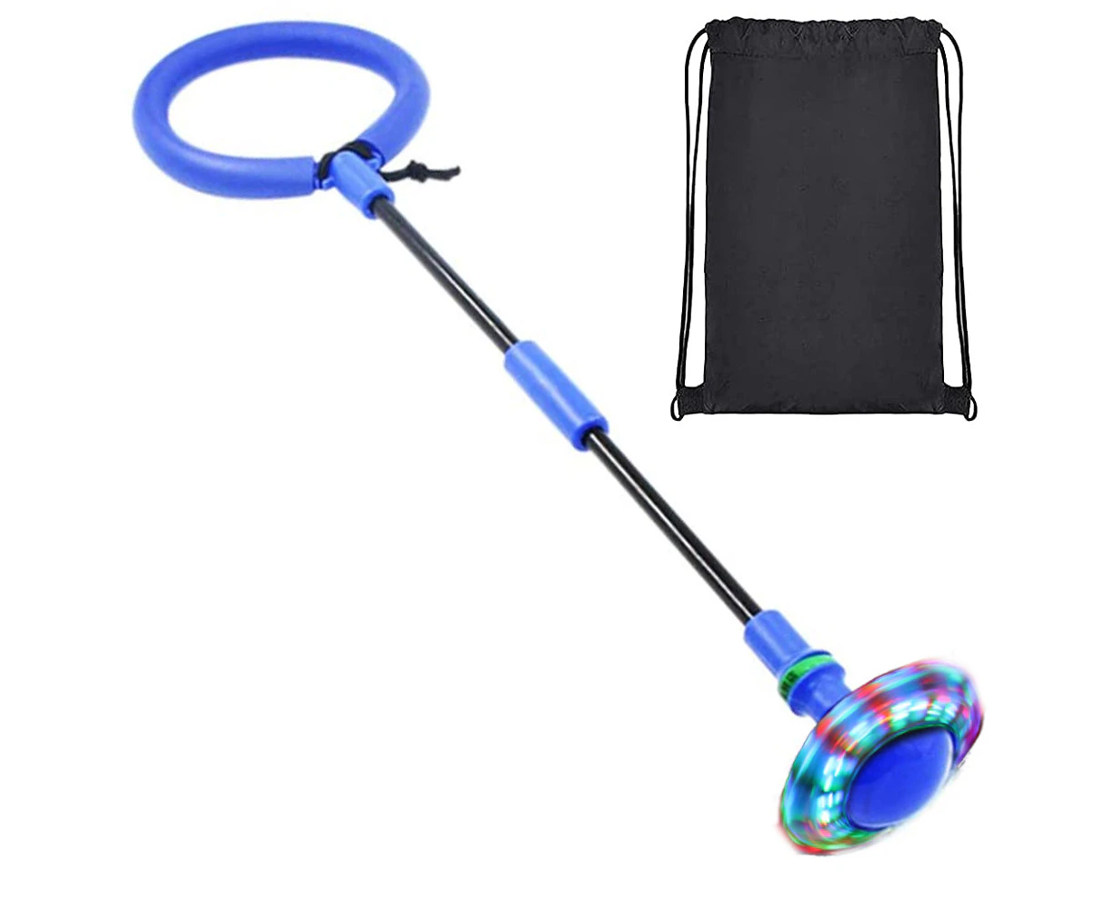 Skip Ball for Kids with Backpack, Foldable Ankle Sports Swing Ball, Colorful Flashing Jump Rope Fat Burning Game-Blue