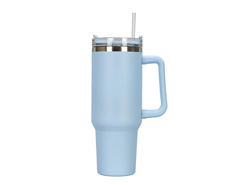 40oz Thermal Cup with Handle Leak-Proof Good Sealing 304 Stainless Steel Reusable Beverage Drinking Vacuum Straw Mug for Daily Life-Blue