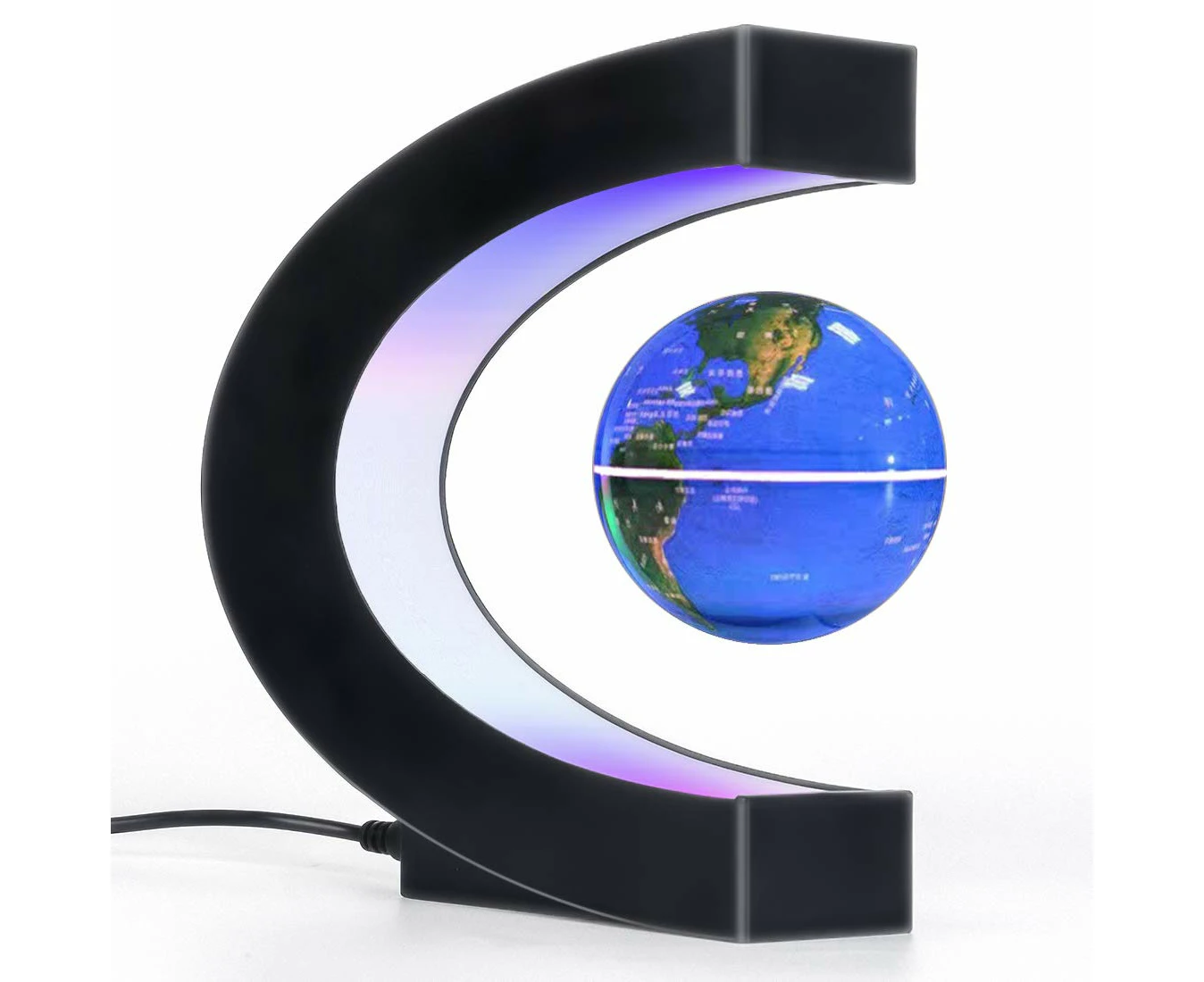 Floating Globe With Led Lights C Shape Magnetic Levitation Floating Globe World Map For Desk Decoration (Black-Silver),Blue