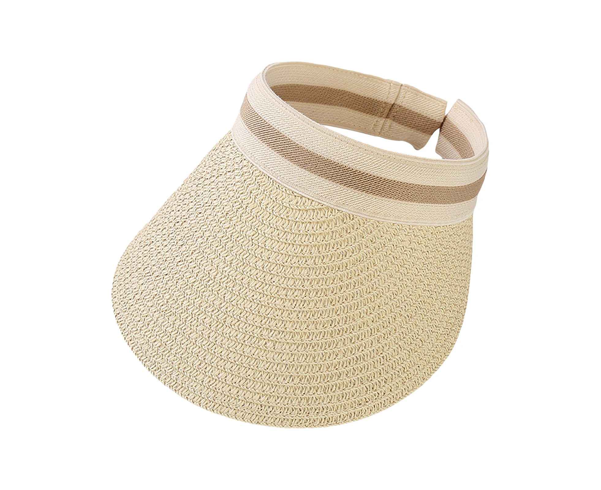 Sun Hat Adjustable UV Protection Breathable Straw Weaving Visor Hat for Summer Beige