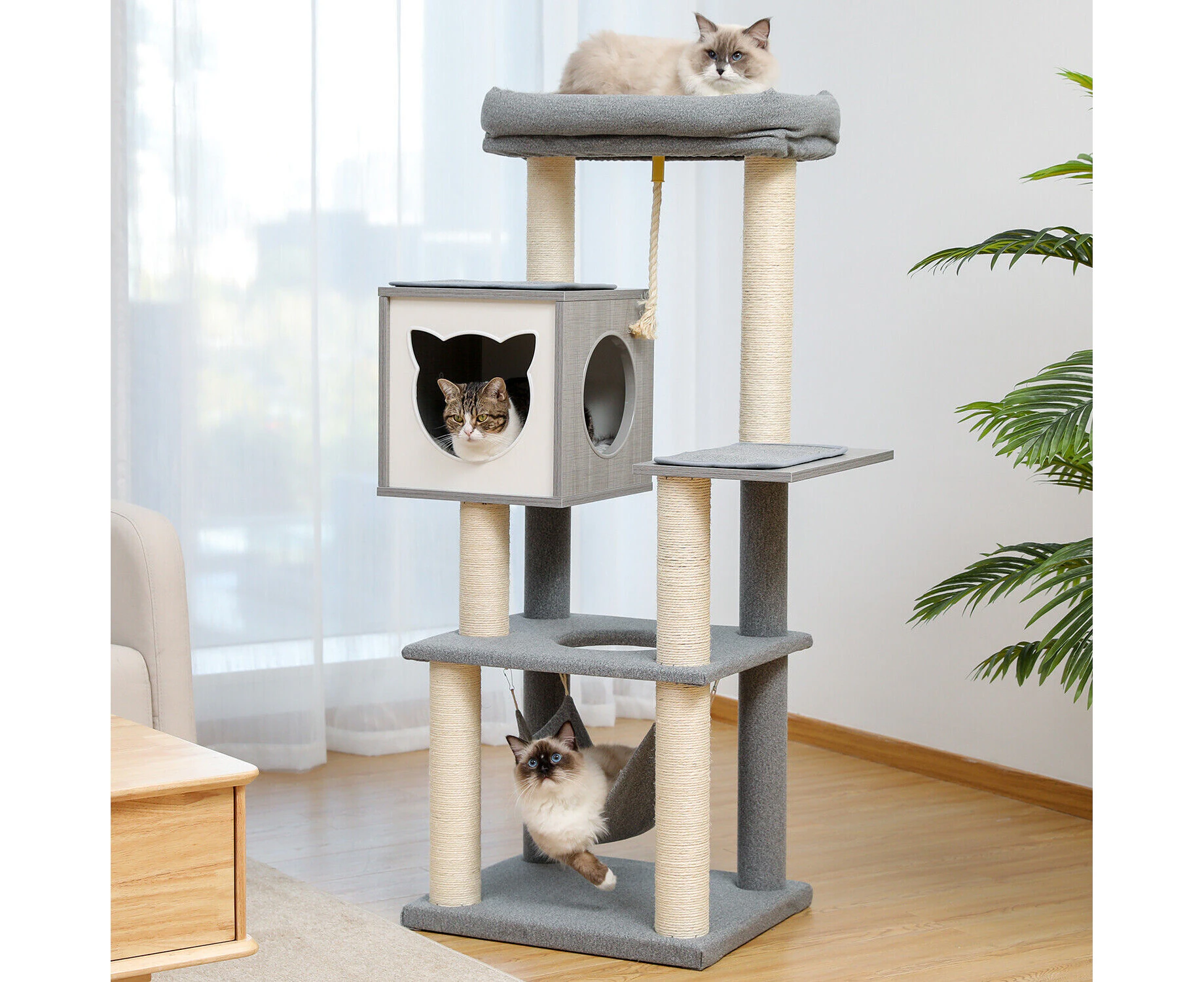 Road Cat Tree Tower Scratching Post Scratcher Wood Condo House Bed Cat Toys 132cm