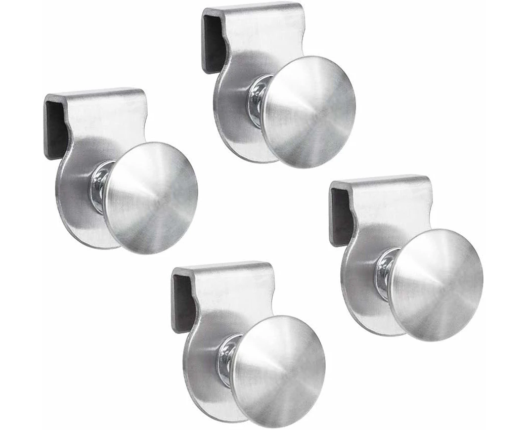 Set Of 4 Glass Door Handles, Stainless Steel, No Drilling, Fits 5-8Mm Doors