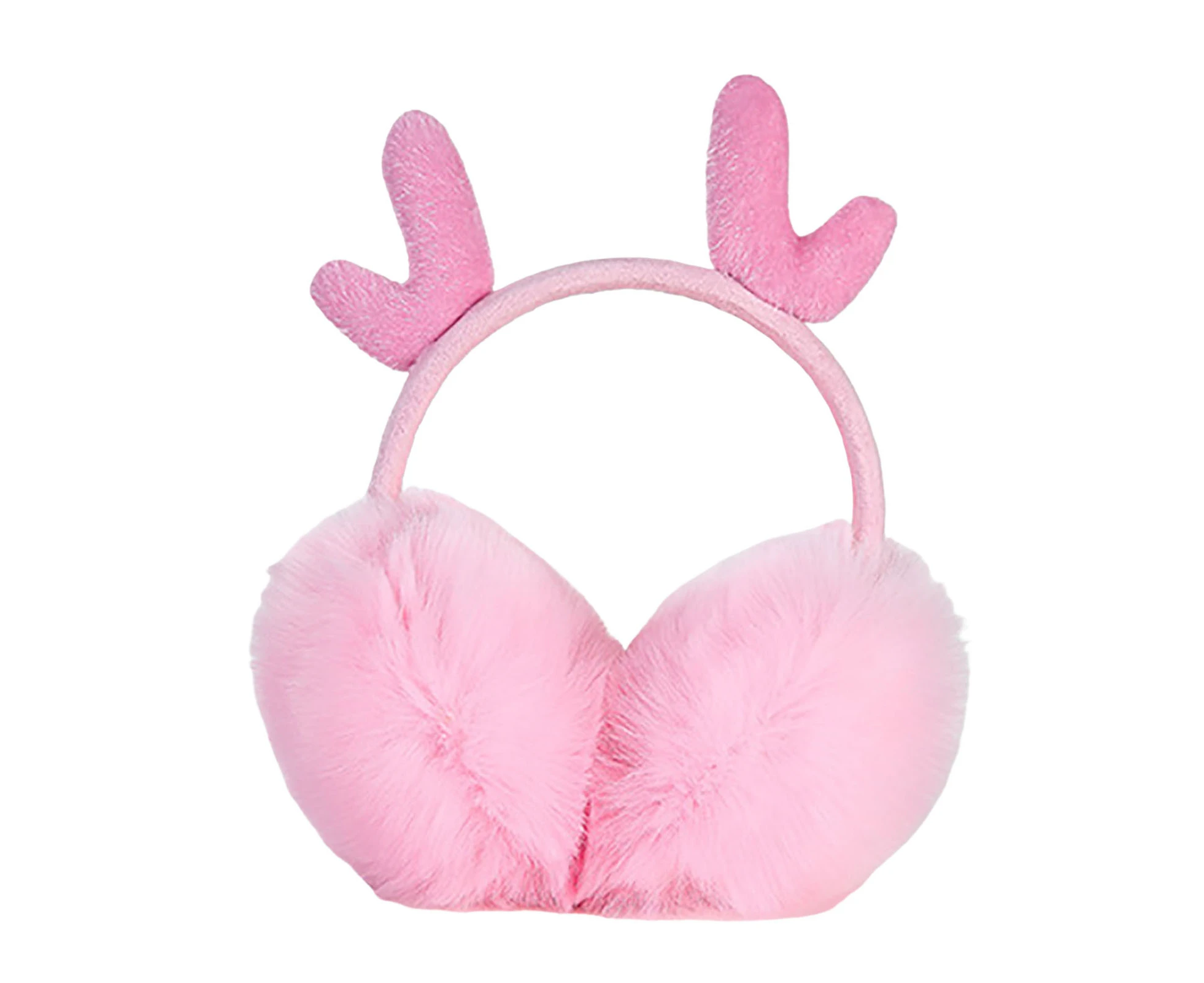 Women Earmuff Faux Rabbit Fur Deer Antler Soft Solid Color Non-slip Ear Protection Comfortable Autumn Winter Girls Ear Warmer for Daily Life - Pink