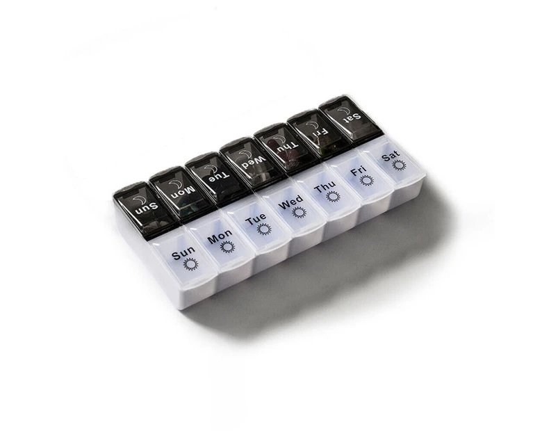 Black White Sorter Organizer Pill Box Tablet Medicine Weekly 7 Day Container Dispenser