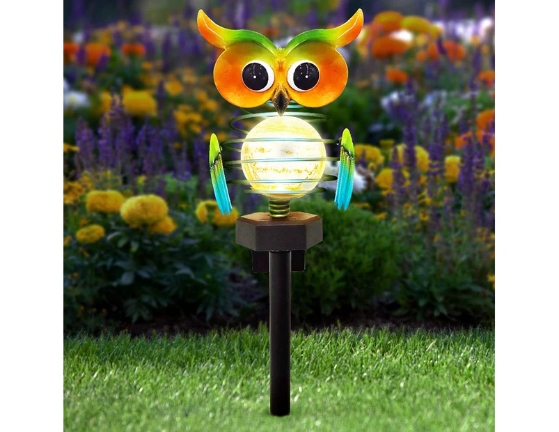 Solar Garden Lights Outdoor, Solar Owl Lights Waterproof Decor, Garden Stake Lights Solar Powered Crackle Glass Globe -Blue
