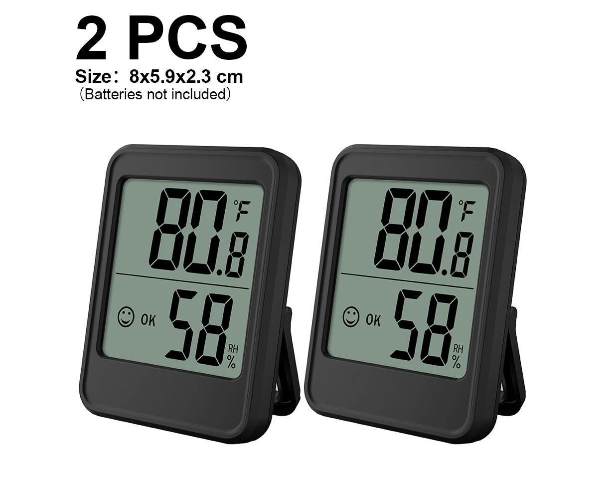 2Pcs Indoor Thermometer Digital Hygrometer With Precise Measured Values Humidity Gauge Room Thermometer - Black