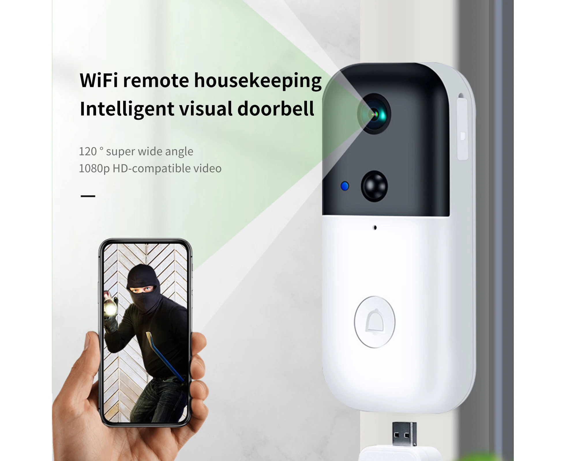 Video Doorbell Rechargeable 2-way Audio 1080P WiFi Wireless Door Ring Intercom Security Camera for Home - White