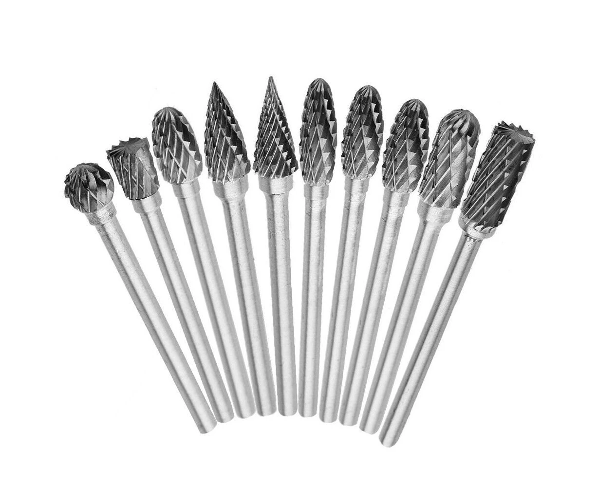 10pcs 6mm Head Tungsten Steel Carbide Rotary Burr Bur Die Grinder Bit + Case Set