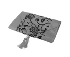 200x33cm Flocked Floral Table Runner Table Cover Table Decor -Silver Grey