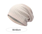 Fufu Winter Beanie Baggy Solid Color High Elasticity Soft Double Layers Protect Head Knitting Striped Casual Slouchy Cap for Daily Wear-Beige One Size