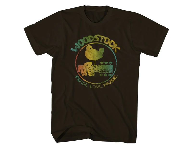 Woodstock T Shirt Peace, Love, Music Logo Woodstock Shirt - Dark Gray