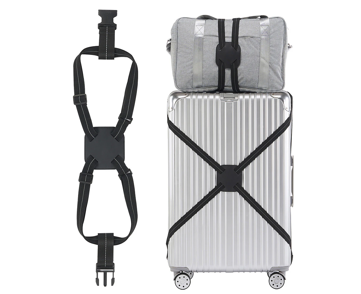 Adjustable Travel Luggage Strap Bag Bungees Elastic Suitcase Belt with Buckles for Add a Bag - Black