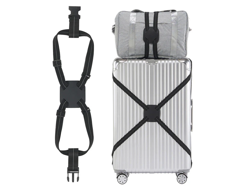 Adjustable Travel Luggage Strap Bag Bungees Elastic Suitcase Belt with Buckles for Add a Bag - Black