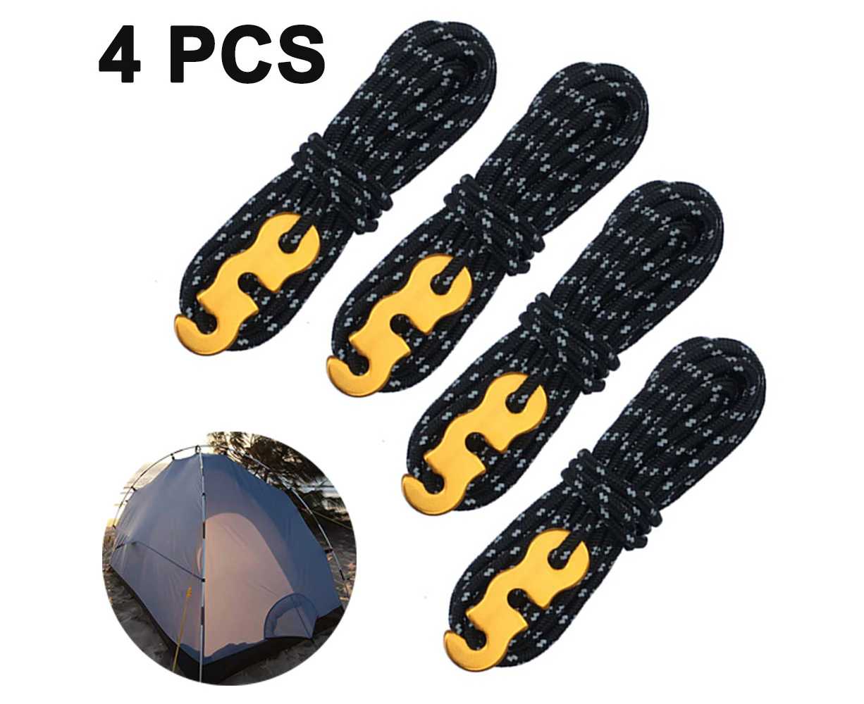 4 Pcs Tent Rope Reflective Nylon And Paracord Rope With Guyline Adjuster For Camping Tent, Outer Packing