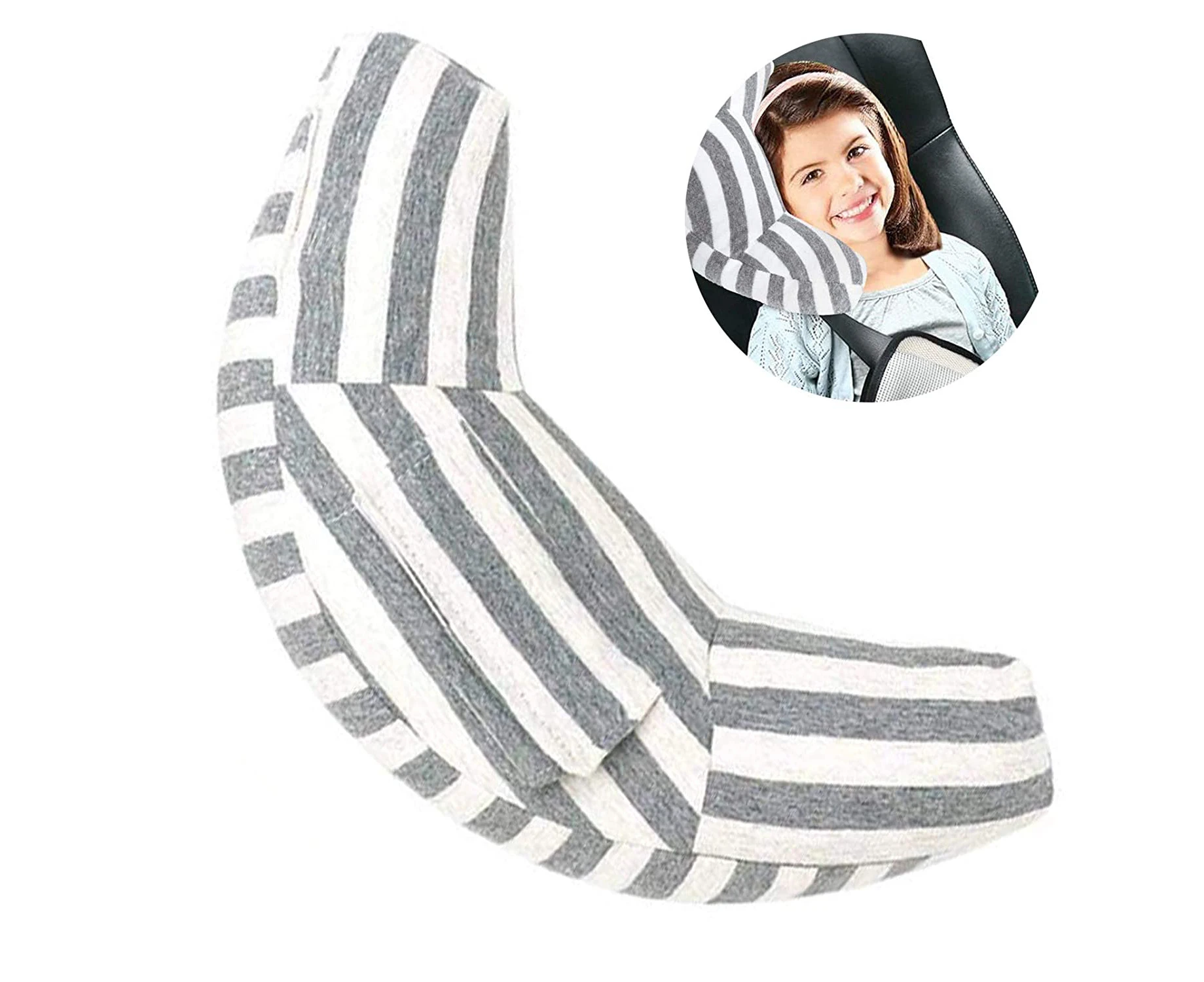 Car Seat Travel Pillow Neck Support Cushion Pad for Kids, Universal Safety Belt Sleeping Pillow for Children Adults, Compatible with All Cars Grey