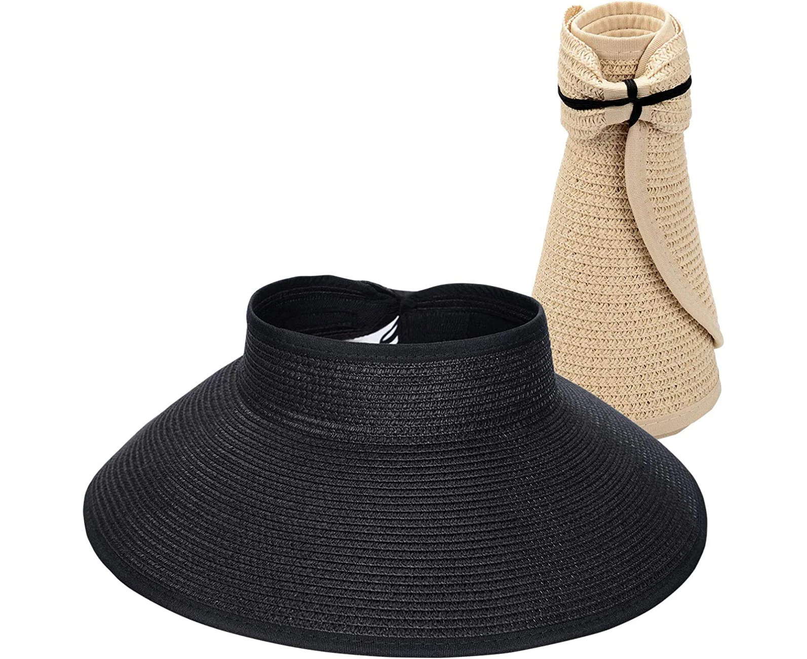 Foldable Straw Sun Visors for Women, Sun Protecetion Wide Brim Sun Hats Adjustable Topless Beach Hat