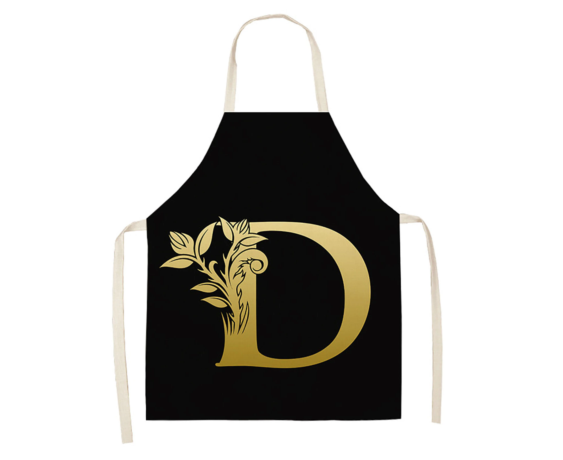 Golden Letter Alphabet Pattern Kitchen Apron Sleeveless Cooking Cleaning Tools - D