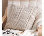 Decorative Cotton Knitted Pillow Case Cushion Cover Double-Cable Warm Throw Pillow Covers for Bed Couch 18" X 18" (Cover Only, Beige)