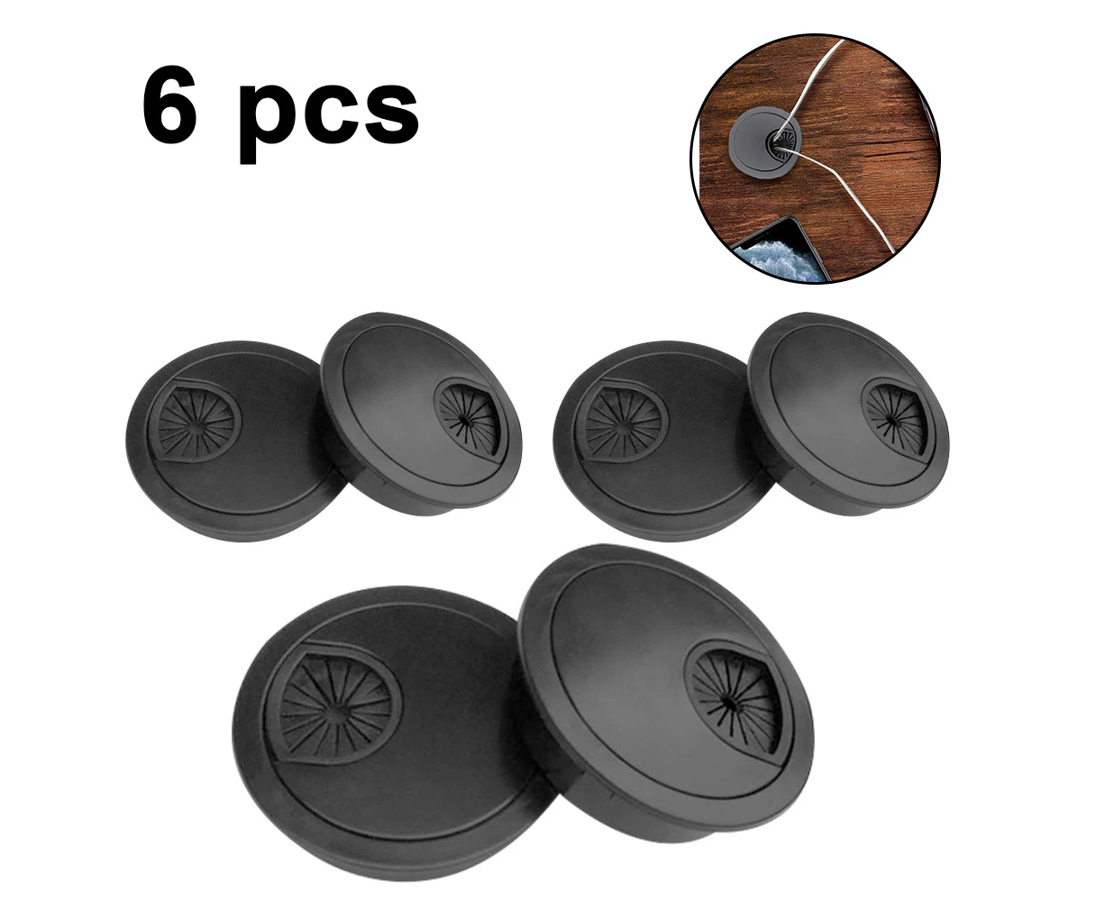 6Pcs Desk Wire Cord Cable Grommets Hole Cover Office Pc Desk Wire Cord Organizer Plastic Cover,Black