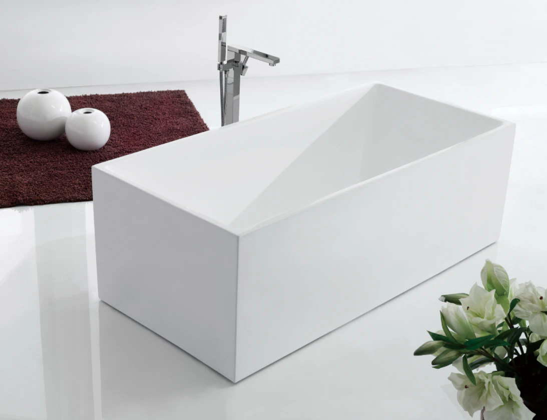 Lotus140-70SV4 Bathtub White Acrylic Freestanding Bathtub Slim Edge No Overflow