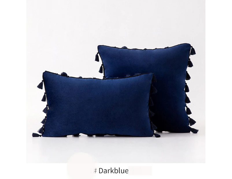 1pcs Pillow Covers with Tassels Boho Cushion Case Soft Decorative Solid Square Cozy Modern Home Pillowcase for Sofa Couch Bed Chair Navy blue-50*50cm
