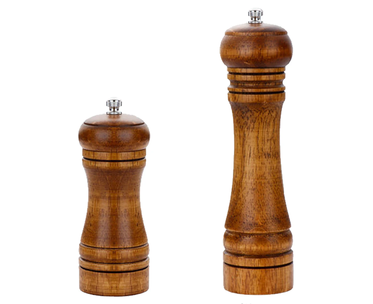 2pcs Wood Salt And Pepper Grinder Pepper Mill And Salt Shaker Set Wooden With Ceramic Core small + medium