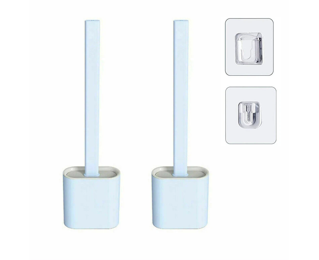 EHOME 2 X Bathroom Silicone Bristles Toilet Brush Creative Cleaning Set with Holder Blue