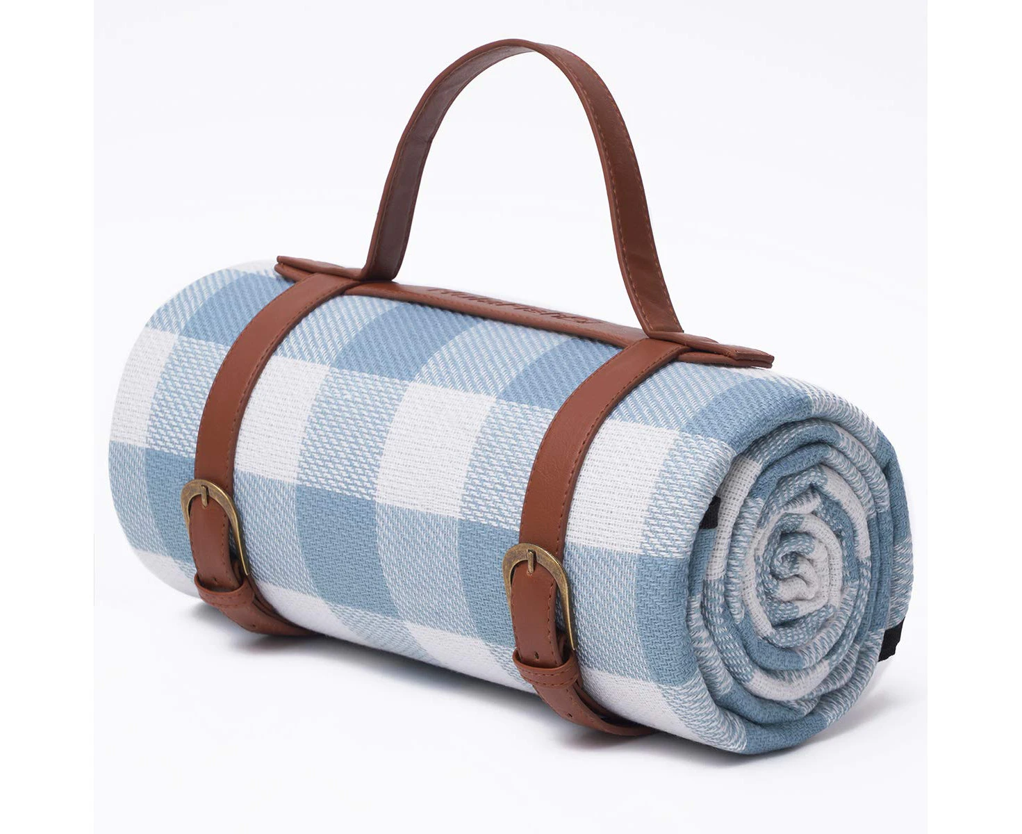 Large Waterproof Picnic Blanket with Luxury PU Leather Carrier, 3 Layered Foldable Picnic Rug - Blue