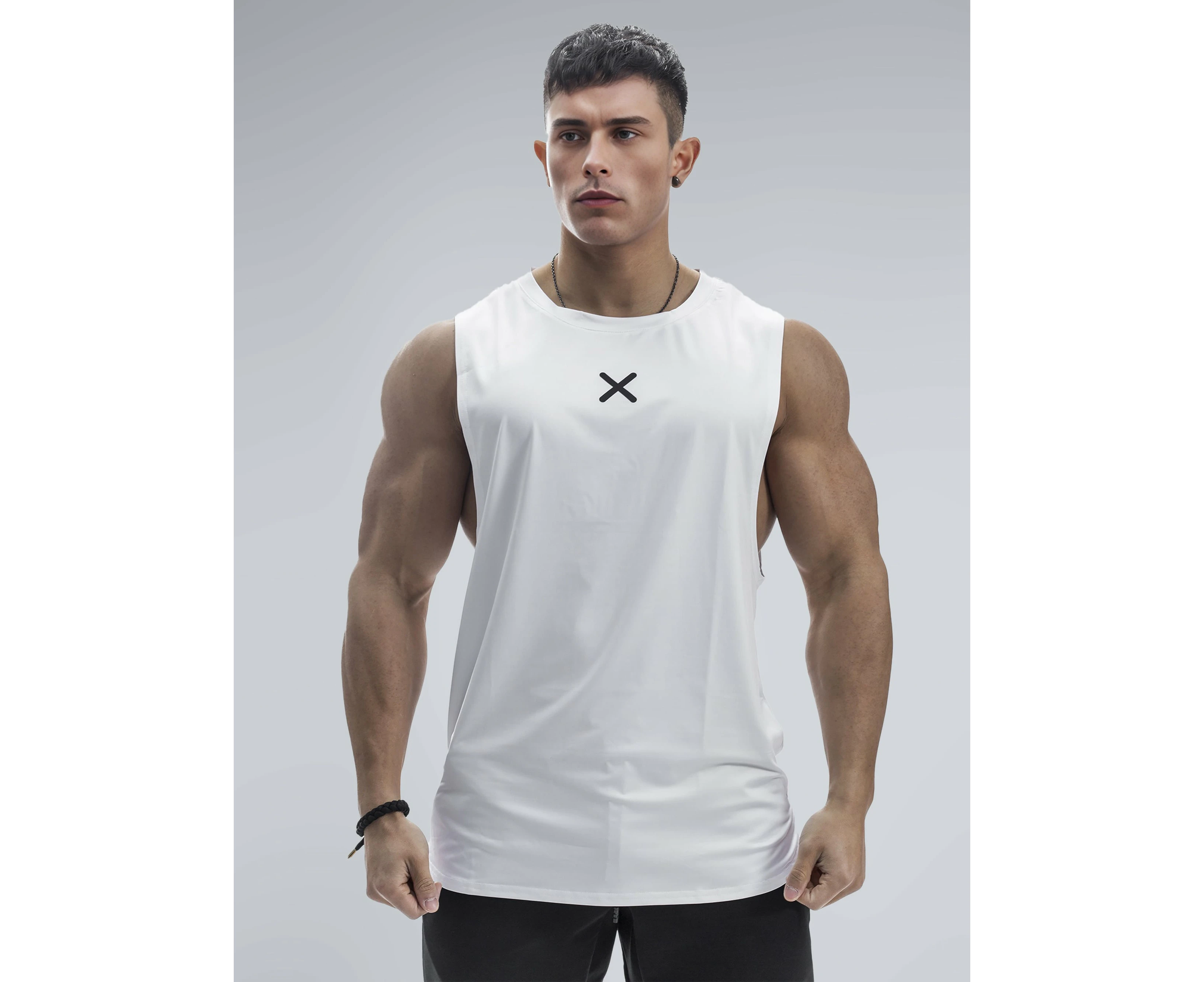 Click Holic Men's Live Like A Pro Drop Arm Tank Tops Quick Dry Muscle Sleeveless Tops Bodybuilding Gym Tank Training Tops - White