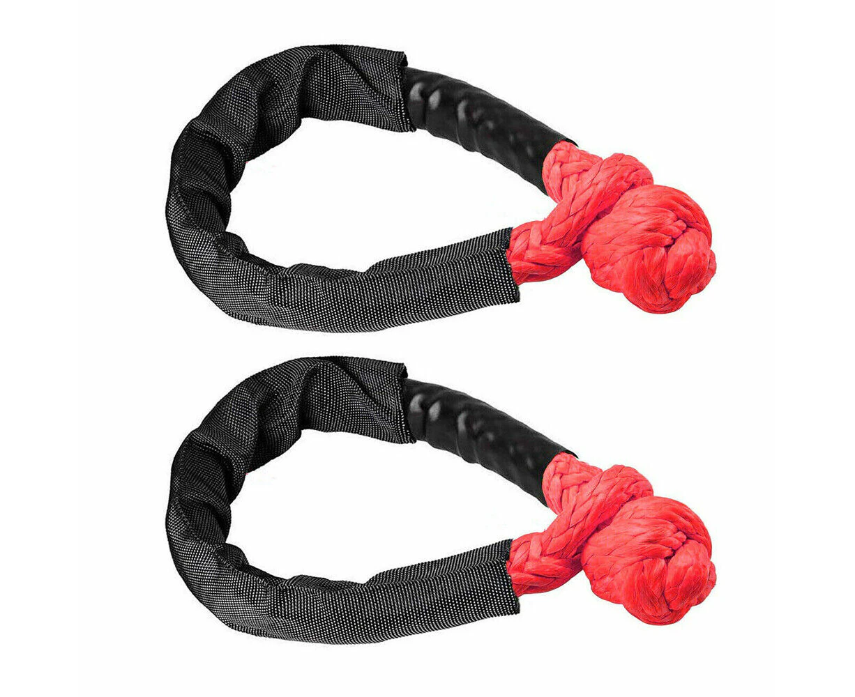 Oweite 2Pcs Portable Red Soft Shackle Winch Rope Recovery Gear Heavy Duty Strap For Car