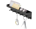 Key Holder, Black Key Holder, Key Storage Box, Hook Bar with Shelf, Wall Storage Box with 6 Hooks, Suitable for Kitchen and Office (Black)-