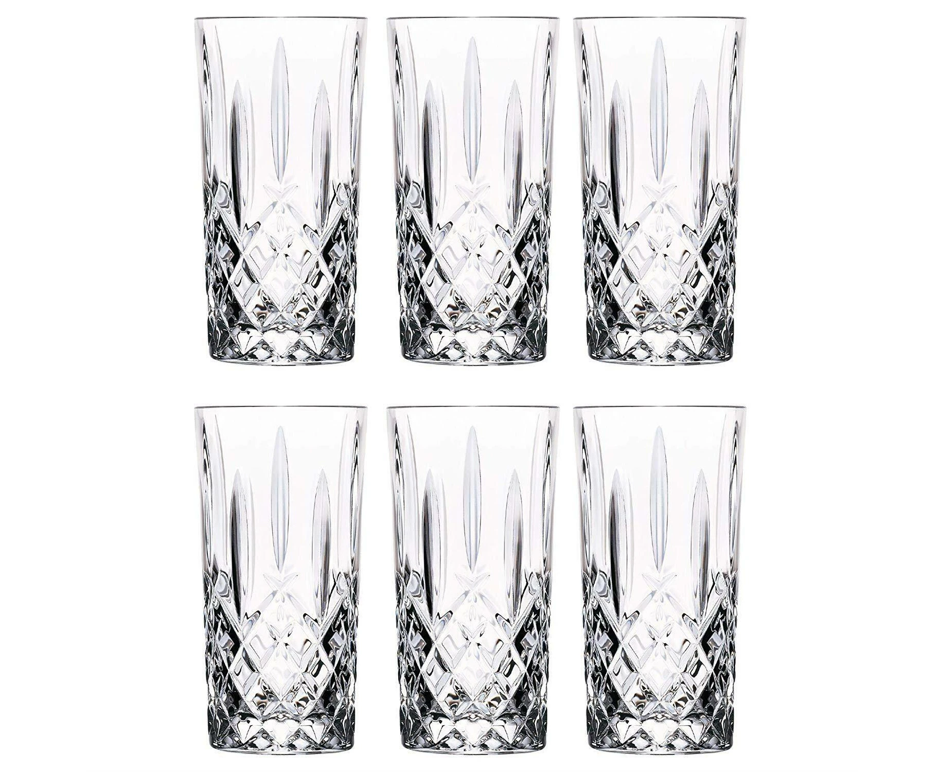 6x Highball Cocktail Glasses Set Cut Glass Drinking Tumblers 396ml